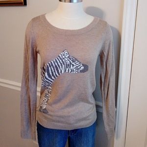 Tan zebra animal print crew neck sweater medium